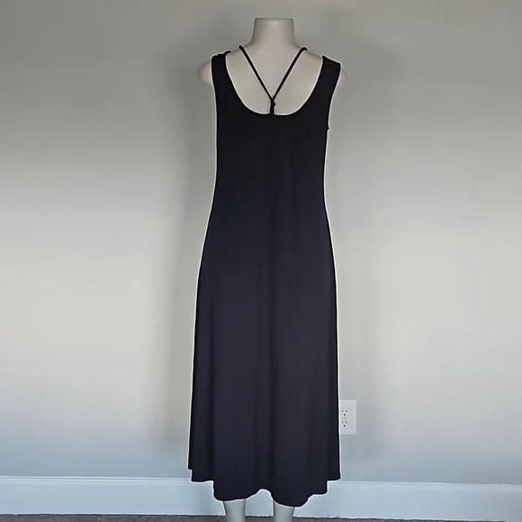Eileen Fisher indigo scoop neck racer back viscose jersey dress-S - Picture 3 of 11